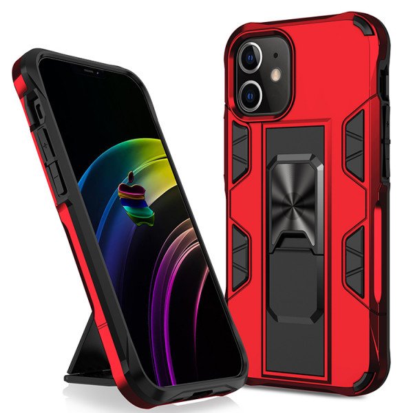 Wholesale Military Grade Armor Protection Stand Magnetic Feature Case for iPhone 12 / 12 Pro 6.1 (Red)